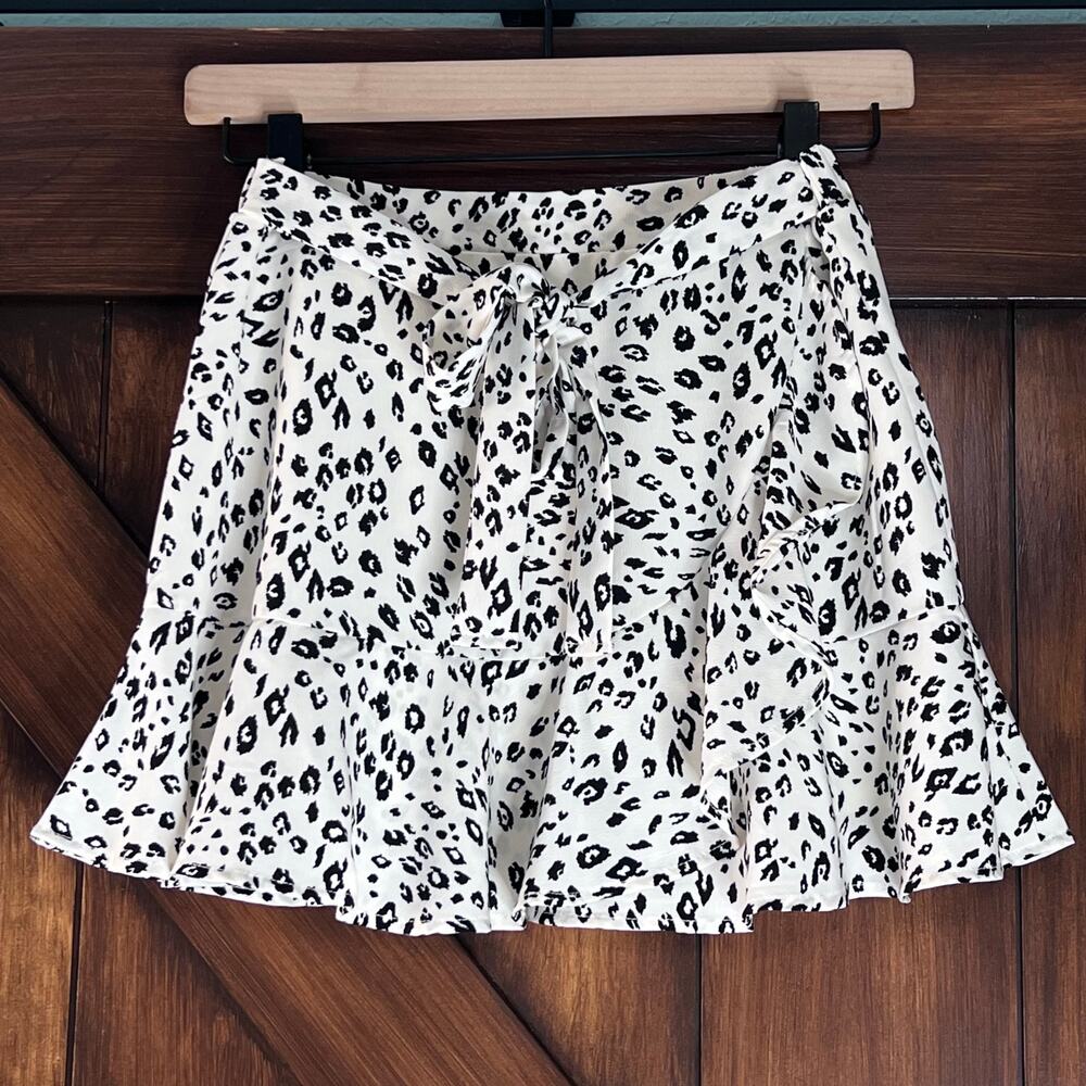 Altar'd State Animal Print Black White Faux Wrap Ruffle Skirt Women's XS